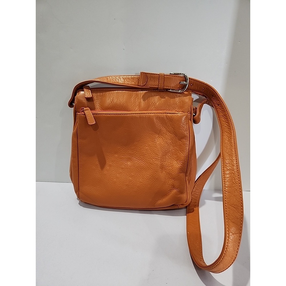 Wilsons Leather Pelle Studio Orange Pebbled Leather Crossbody Organizer Bag